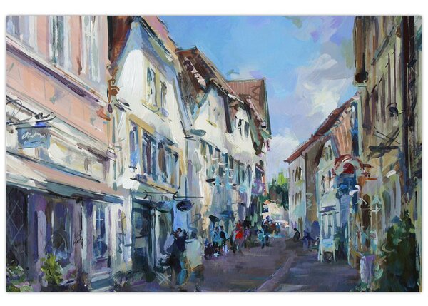 Kép - régi város sikátora, akril festmény (90x60 cm)