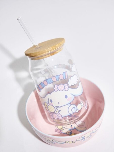 Sinsay - Üveg bögre bambusz fedéllel és szívószállal Cinnamoroll - többszínű
