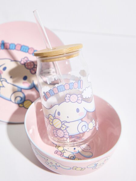 Sinsay - Üveg bögre bambusz fedéllel és szívószállal Cinnamoroll - többszínű
