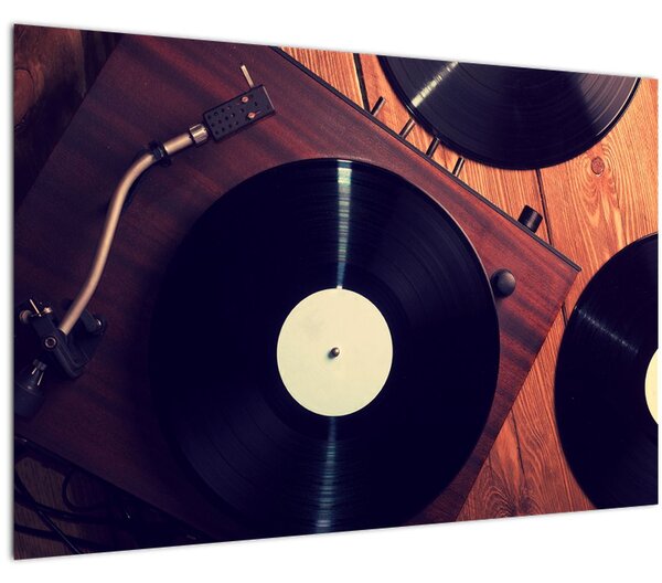 Gramofon lemezek képe (90x60 cm)