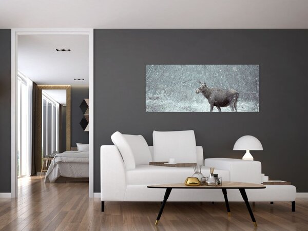 Kép - jávorszarvas egy hóval borított erdőben (120x50 cm)