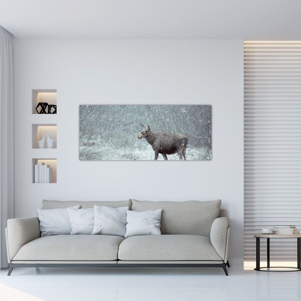Kép - jávorszarvas egy hóval borított erdőben (120x50 cm)