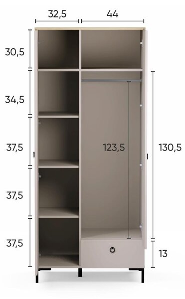 Ruhásszekrény Demandaron 1 (taupe + silverjack tölgy)