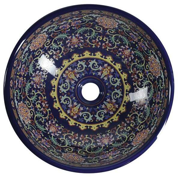 Sapho Sapho, PRIORI kerámia mosdó, átmérő 41 cm, 15 cm, lila díszekkel, PI022