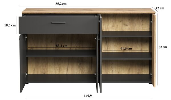 Komód Esferas 2 (grafit + evoke tölgy) . Akció -25%