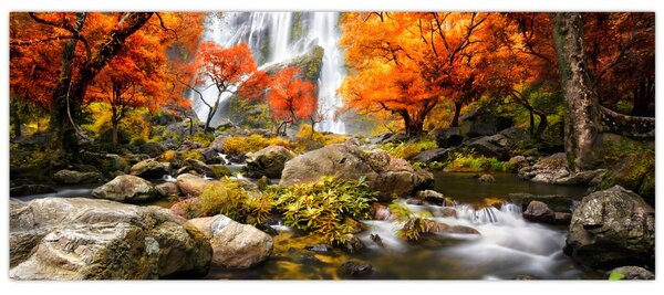 Kép - vízesések a narancssárga erdőben (120x50 cm)