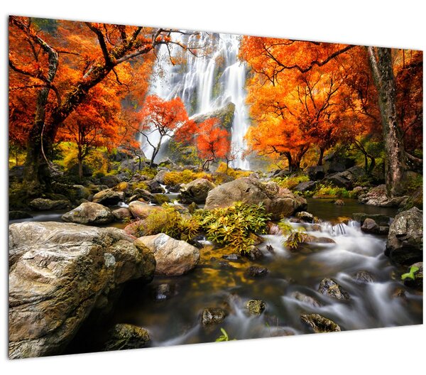 Kép - vízesések a narancssárga erdőben (90x60 cm)