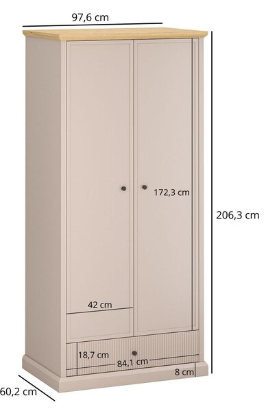 Ruhásszekrény Indices 1 (taupe + kő tölgy)