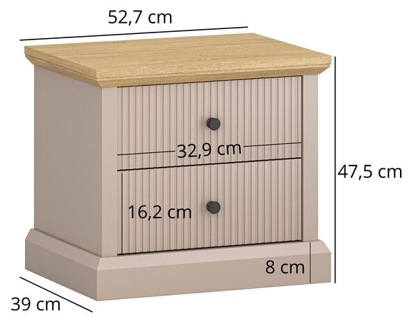Éjjeliszekrény Indices (taupe + kő tölgy) . Akció -25%