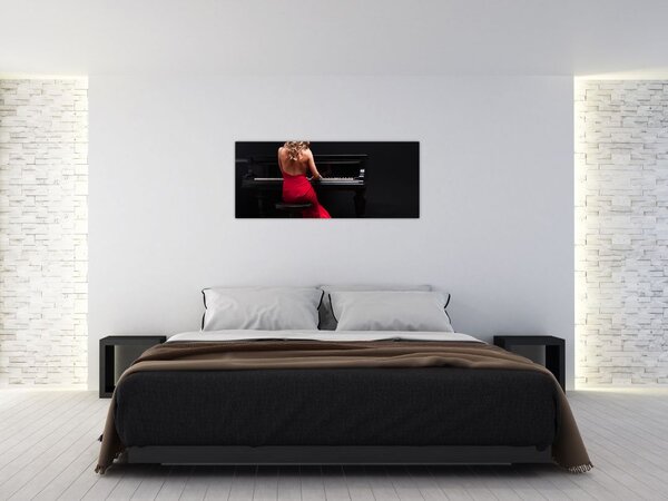 Egy zongorán játszó nő képe (120x50 cm)