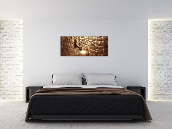 Egy nő képe egy arany szobában (120x50 cm)