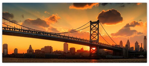 Kép - Naplemente a Ben Franklin híd felett, Philadelphia (120x50 cm)