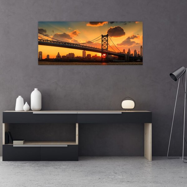 Kép - Naplemente a Ben Franklin híd felett, Philadelphia (120x50 cm)