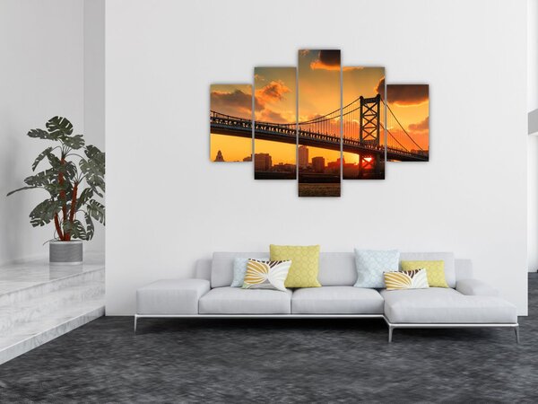 Kép - Naplemente a Ben Franklin híd felett, Philadelphia (150x105 cm)