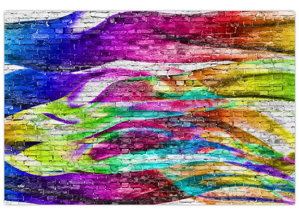 Kép - Téglafal színes lángokkal (90x60 cm)