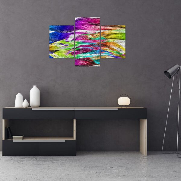 Kép - Téglafal színes lángokkal (90x60 cm)