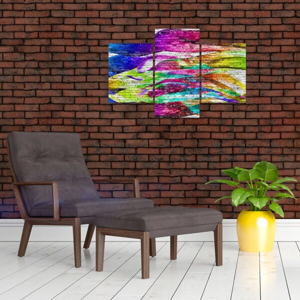 Kép - Téglafal színes lángokkal (90x60 cm)