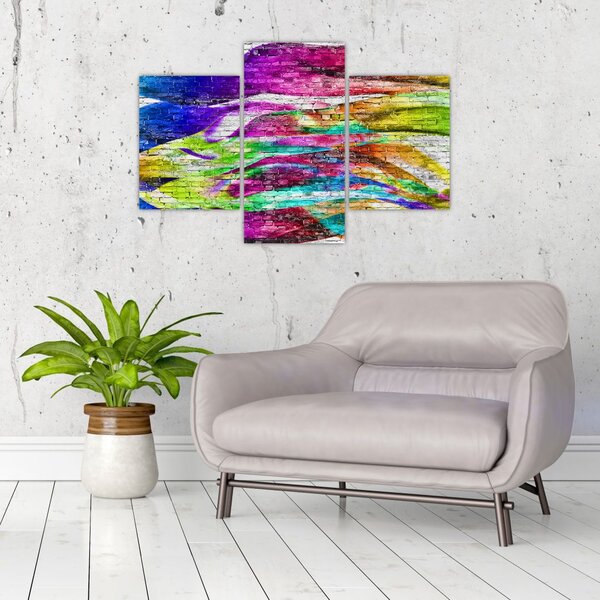 Kép - Téglafal színes lángokkal (90x60 cm)