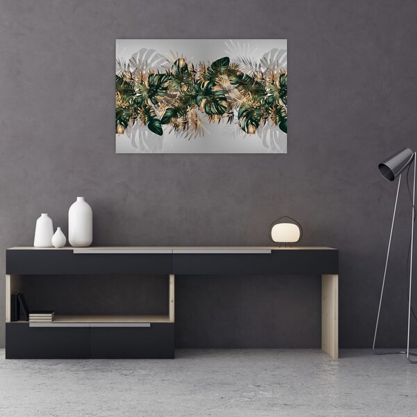 Kép - Gold-green, trópusi levelek (90x60 cm)
