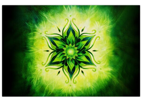 Kép - Virág mandala zöld háttérrel (90x60 cm)