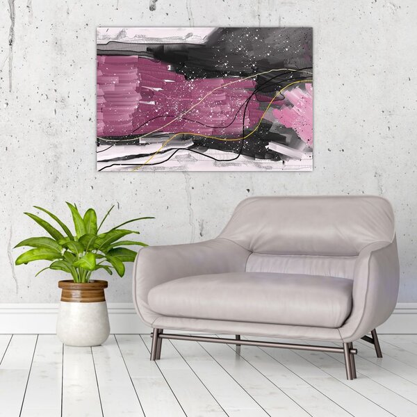 Kép - Rózsaszín-fekete absztrakció (90x60 cm)