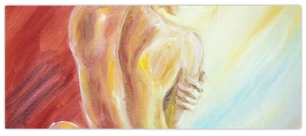 Pihenő nő képe, olajfestmény (120x50 cm)