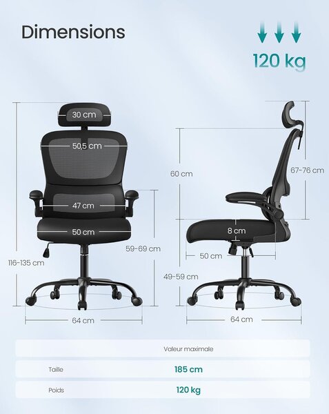 Irodai szék, ergonomikus hálós íróasztalszék, fekete