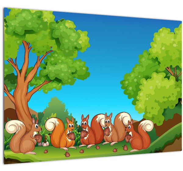 Kép - boldog mókusok (üvegen) (70x50 cm)