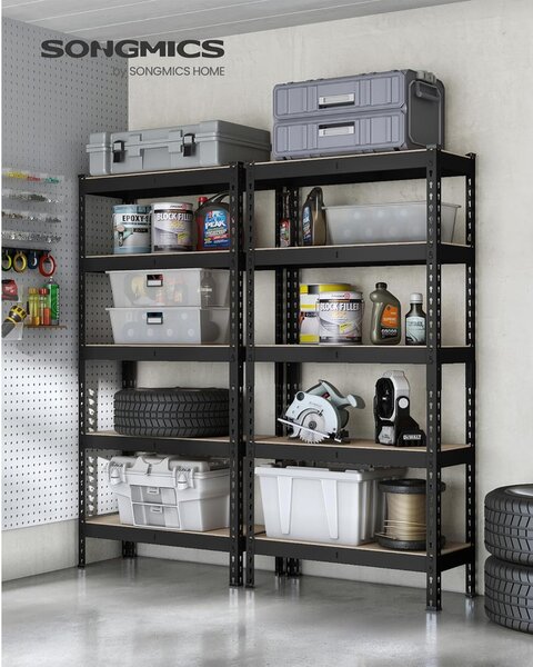 SONGMICS 5 szintes polcrendszer készlet 2 db-os, 30×75×150 cm, fekete