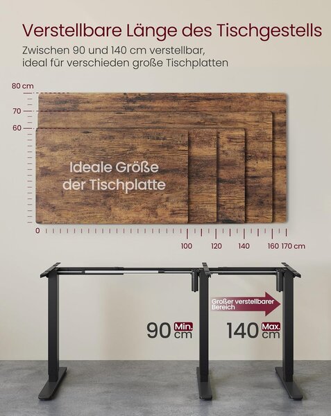 Magasságban Állítható Elektromos Íróasztal Keret, Asztallap Nélkül, 2 Kampóval, fekete