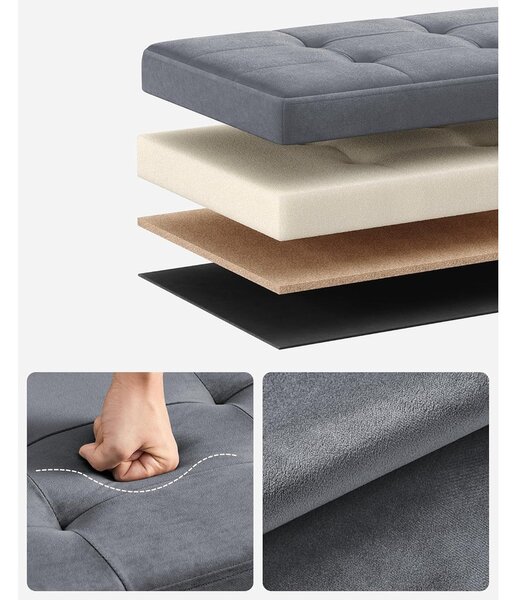 Összecsukható Puff Tárolópad 38 x 110 x 38 cm, 300 kg teherbírás, szürke