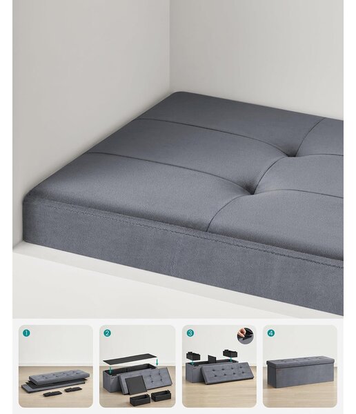 Összecsukható Puff Tárolópad 38 x 110 x 38 cm, 300 kg teherbírás, szürke