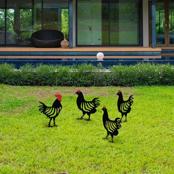 Chicken Family 4 darabos Kerti dekoráció Fekete