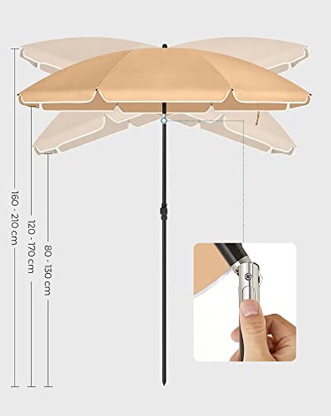 Napernyő 160 cm, Napvédelem UPF 50+, dönthető, talp nélkül, taupe