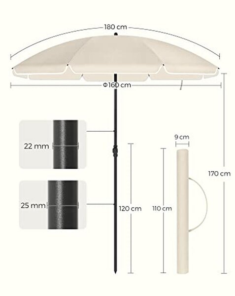 Napernyő 160 cm, Napvédelem UPF 50+, 30°-ban dönthető, talp nélkül, bézs