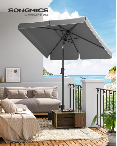 Napernyő 200 × 150 cm, téglalap alakú erkélyernyő, napvédelem UPF 50+, talp nélkül, szürke