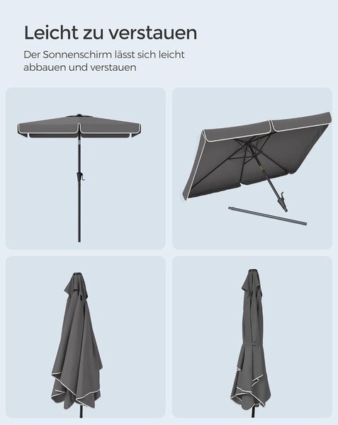 Napernyő 200 × 150 cm, téglalap alakú erkélyernyő, napvédelem UPF 50+, talp nélkül, szürke