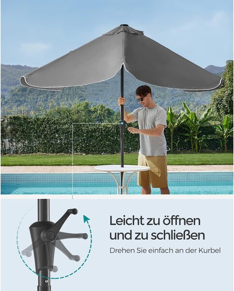 Napernyő 200 × 150 cm, téglalap alakú erkélyernyő, napvédelem UPF 50+, talp nélkül, szürke