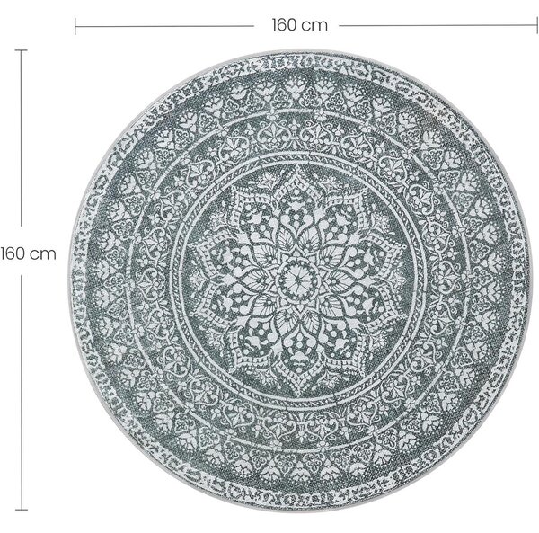 Kerek Szőnyeg, Kültéri Szőnyeg, Boho, 160 cm átmérő, Mosható, Antracitszürke