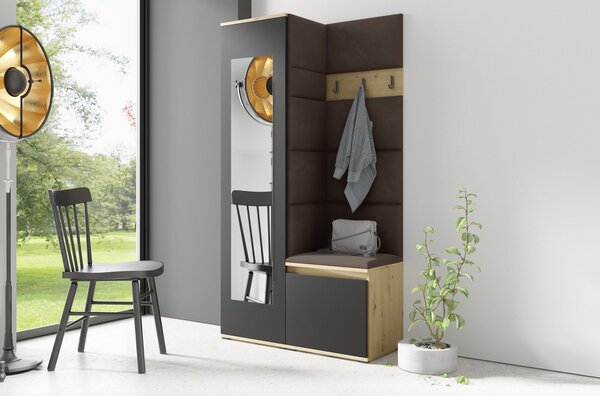 Előszoba fal AMI 13 Sötétbarna Tükrös Artisan tölgy / Fekete