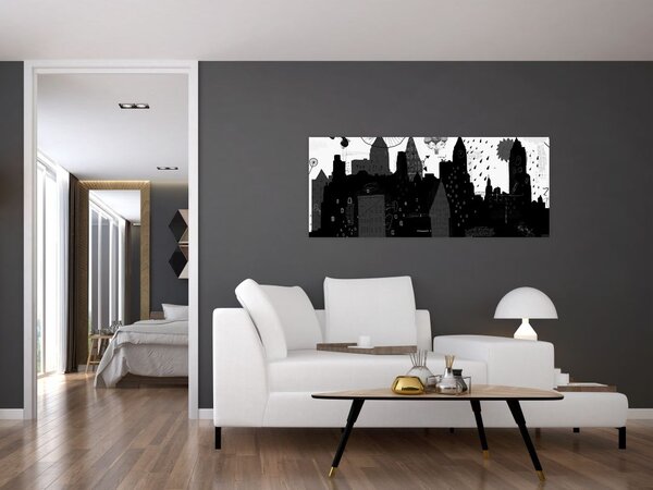 Kép - Város feliratokkal és mintákkal (120x50 cm)