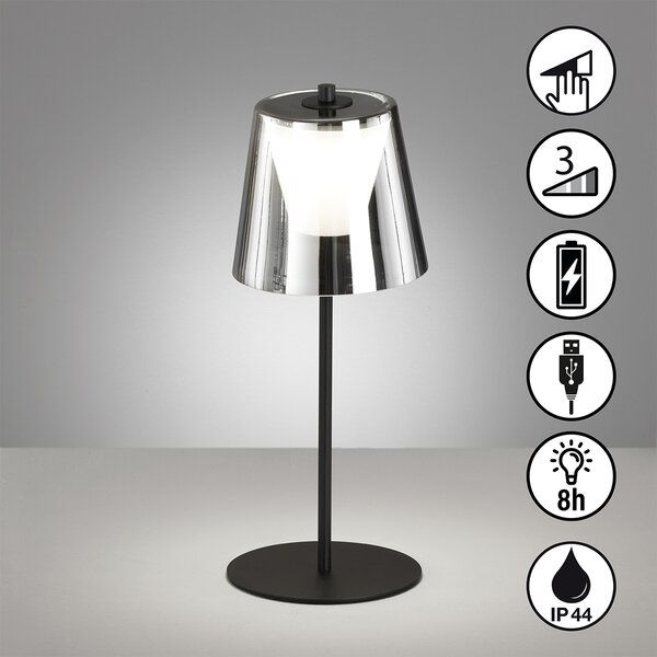 Fischer & Honsel modern kültéri asztali lámpa marbella fekete füstös fhl850287 IP44