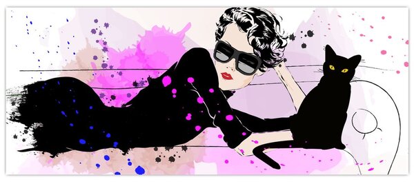 Kép - Nő egy fekete macskával (120x50 cm)