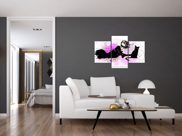 Kép - Nő egy fekete macskával (90x60 cm)
