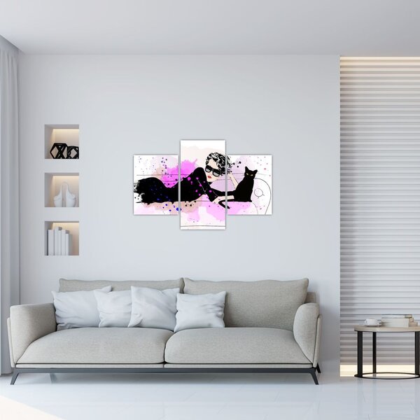 Kép - Nő egy fekete macskával (90x60 cm)