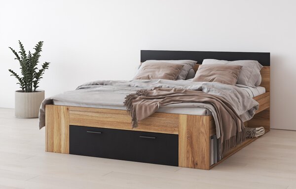 Franciaágy 160 cm Benson MW91 (mauvella tölgy + fekete)