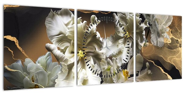 Kép - Orchidea virágok márvány háttérrel (órával) (90x30 cm)