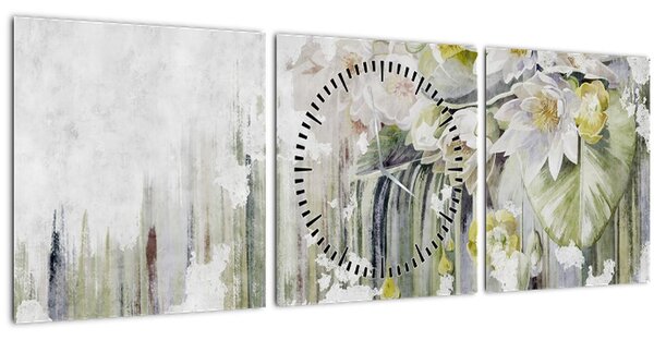 Kép - Fehér virágok, vintage (órával) (90x30 cm)