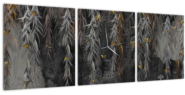 Kép -Fűzfa gallyak fekete háttérrel (órával) (90x30 cm)