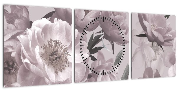 Kép - Vintage bazsarózsa virágok (órával) (90x30 cm)
